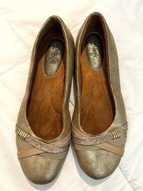 Gold Metallic Slip-On Ballet Flats with Braided Accent